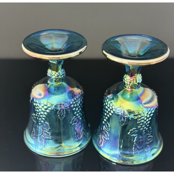 Vintage Indiana Glass Blue Iridescent Grape Goblets Set of 4 - 8 oz MCM - Picture 6 of 12